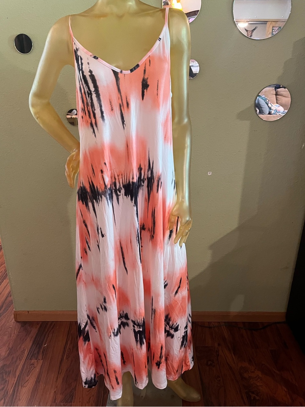 Sleeveless Coral Tie-Dye Maxi Dress - Lightweight Summer Slip Dress